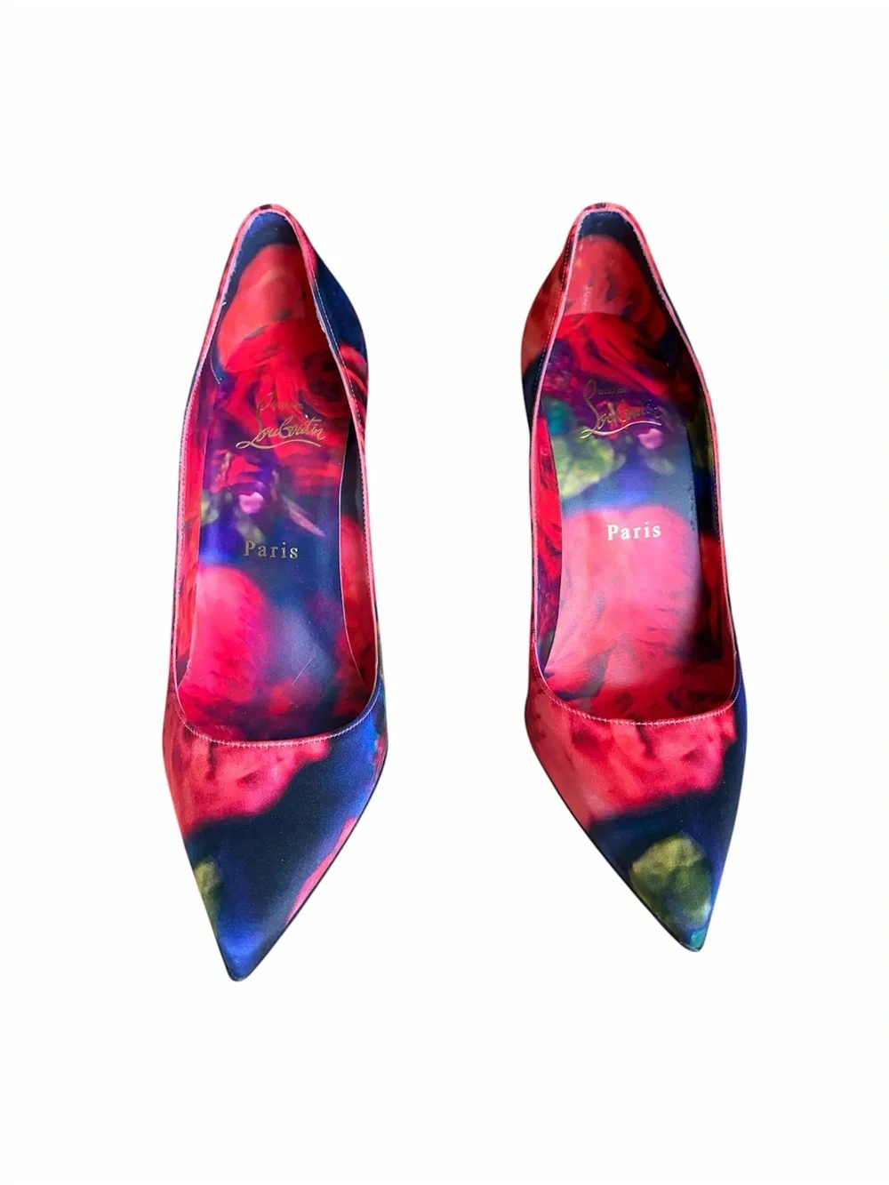 Christian Louboutin Kate 100mm crepe rose print heels